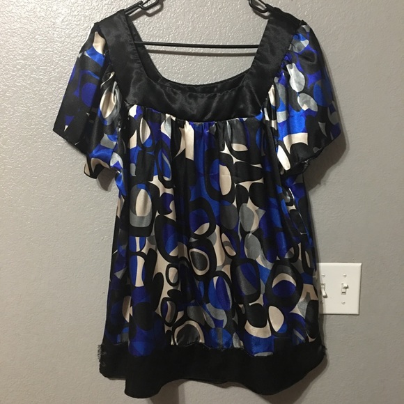 Lane Bryant Black/Blue Blouse - Picture 3 of 3